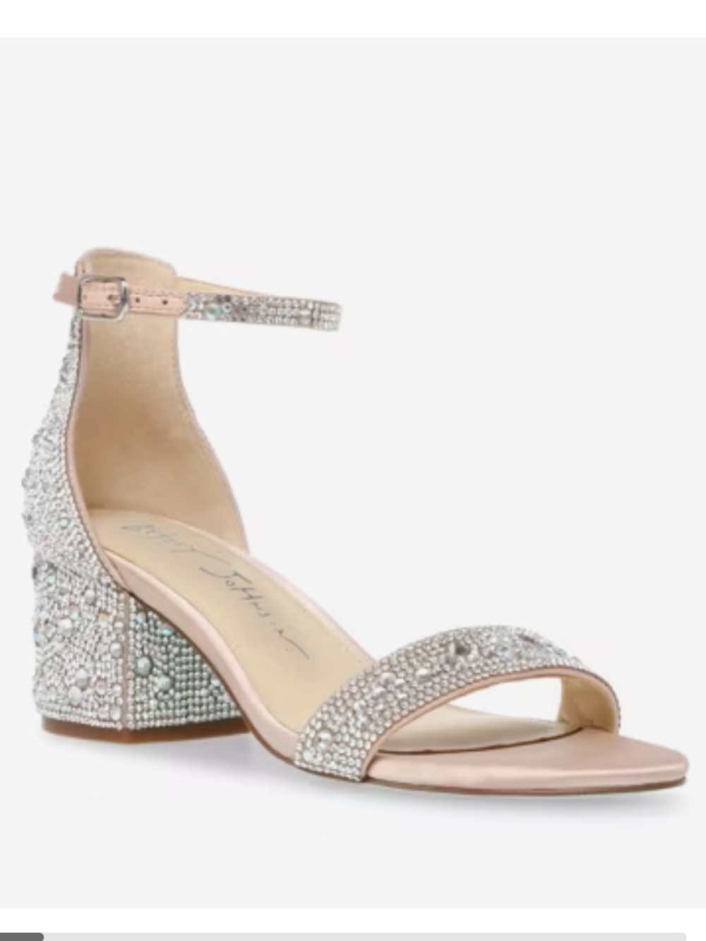 NWT Betsey Johnson Mari Silver Crystal Block Heel Sandal with Ankle Strap